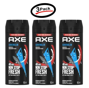 3 Axe Adrenalin Mens Deodorant Body Spray, 150ml (3 Pack)