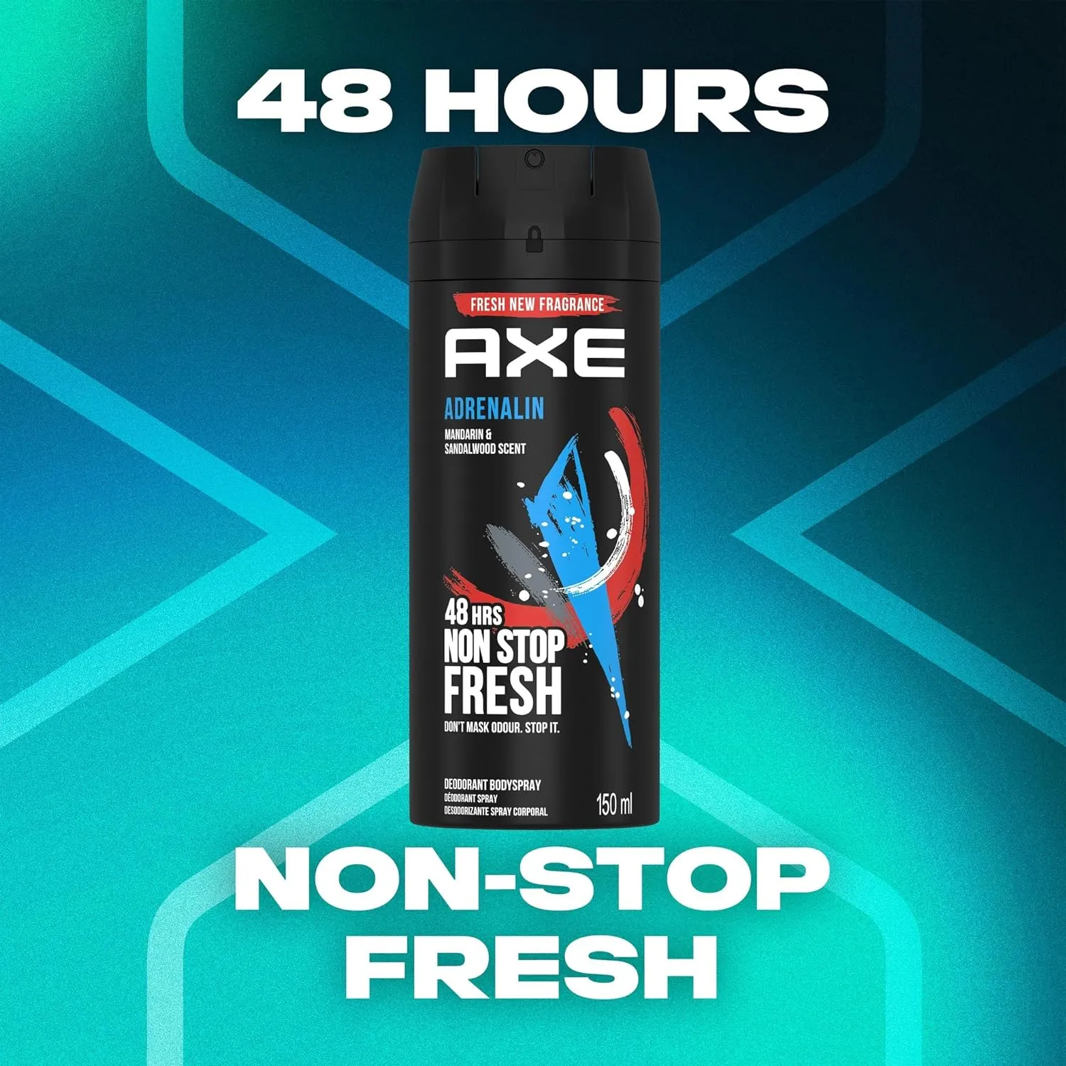 3 Axe Adrenalin Mens Deodorant Body Spray, 150ml (3 Pack)