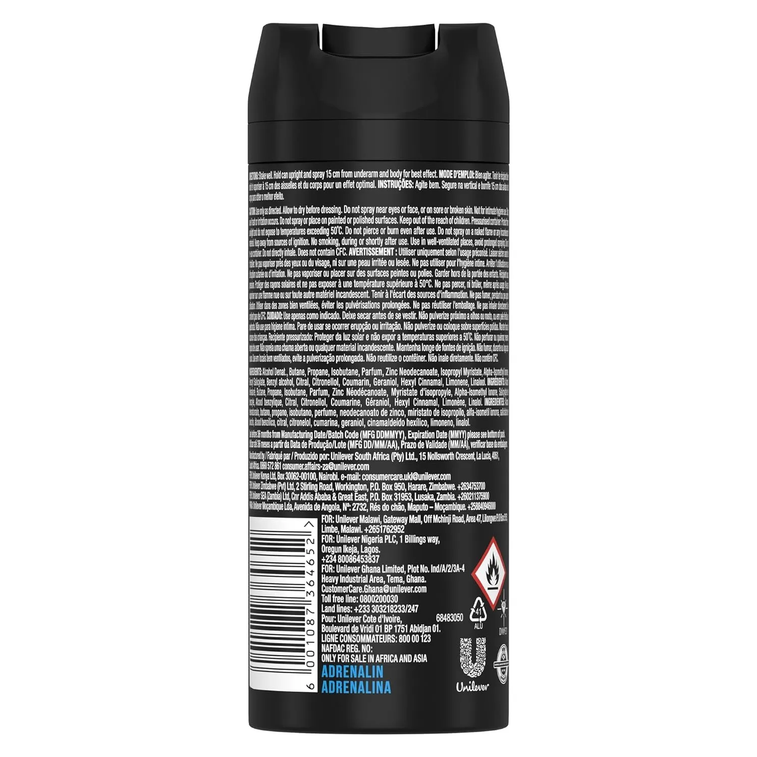 3 Axe Adrenalin Mens Deodorant Body Spray, 150ml (3 Pack)