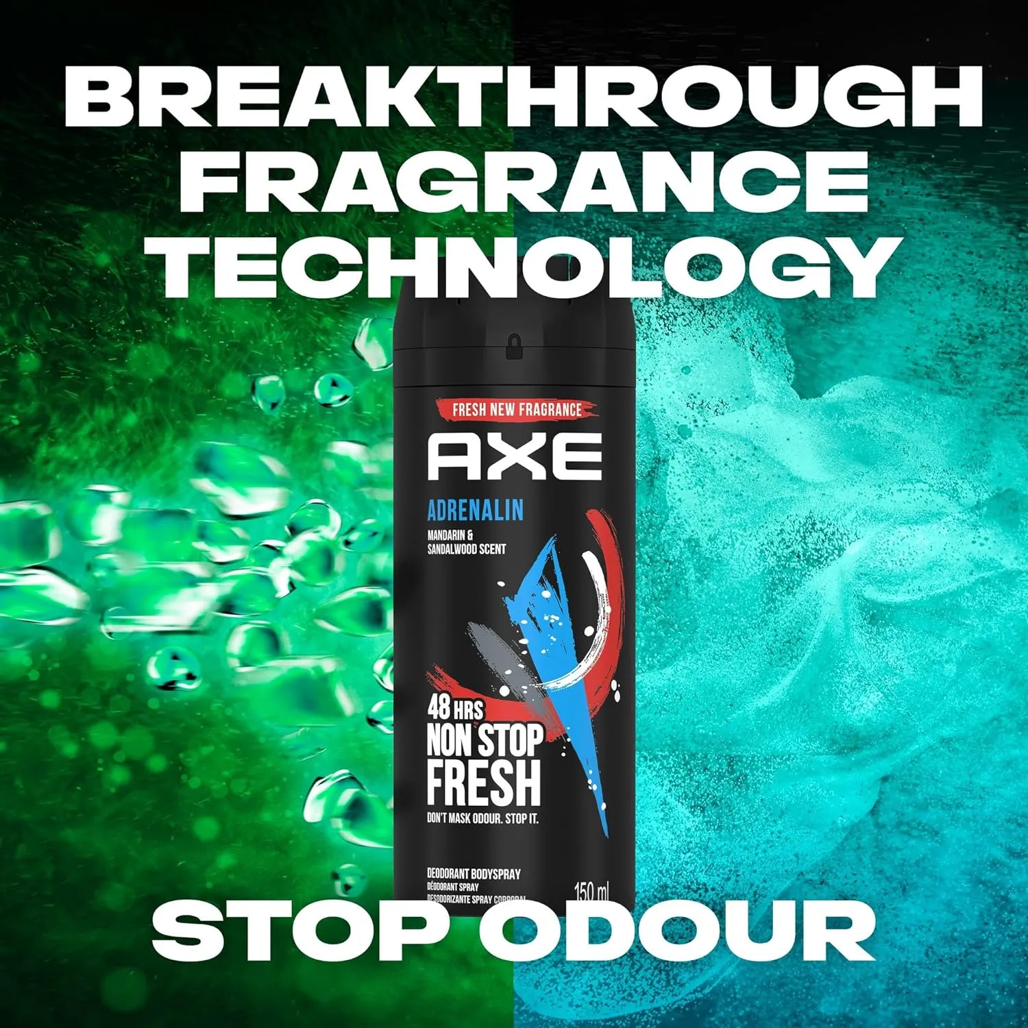 3 Axe Adrenalin Mens Deodorant Body Spray, 150ml (3 Pack)