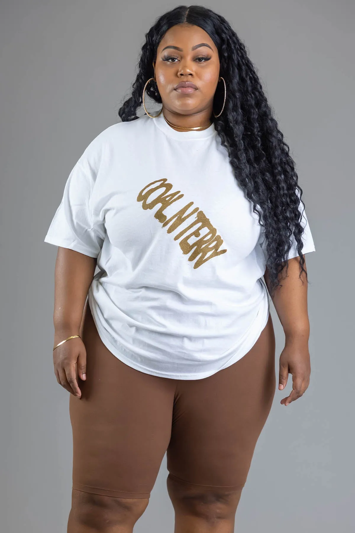 PLUS WHITE N CHOCOLATE SLANTED SPRAY TEE