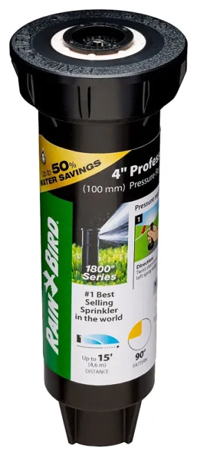 Rain Bird 1800 1804QDSP25 Pressure Regulated Pop-Up Sprinkler, 1/2 in Connection, FNPT, 4 in H Pop-Up, 8 to 15 ft :EA: QUANTITY: 1