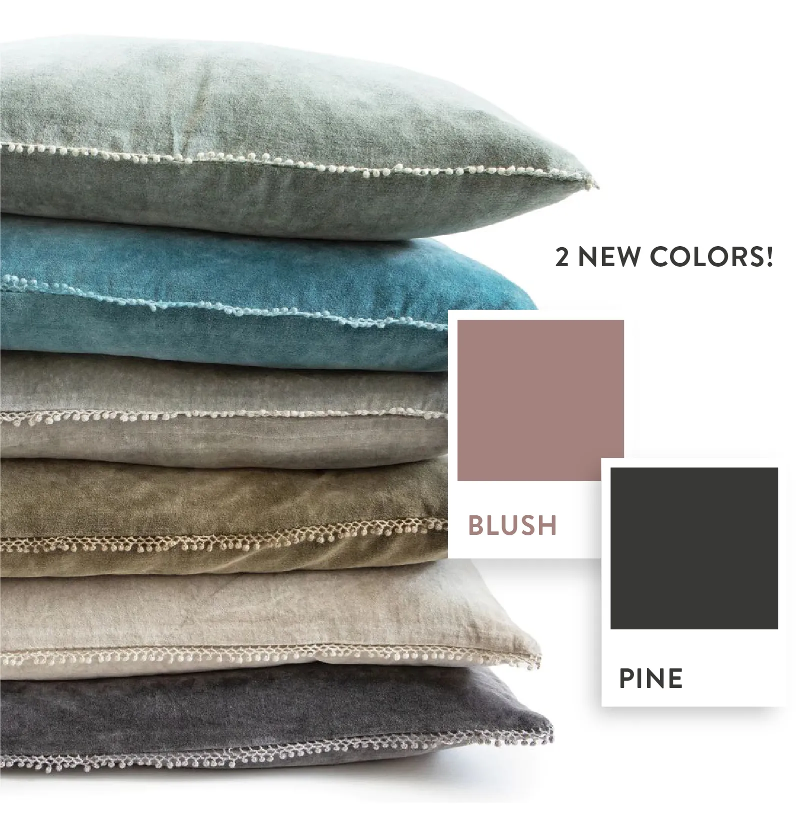 Velvet Pillow with Pom Pom Trim (4 Colors)