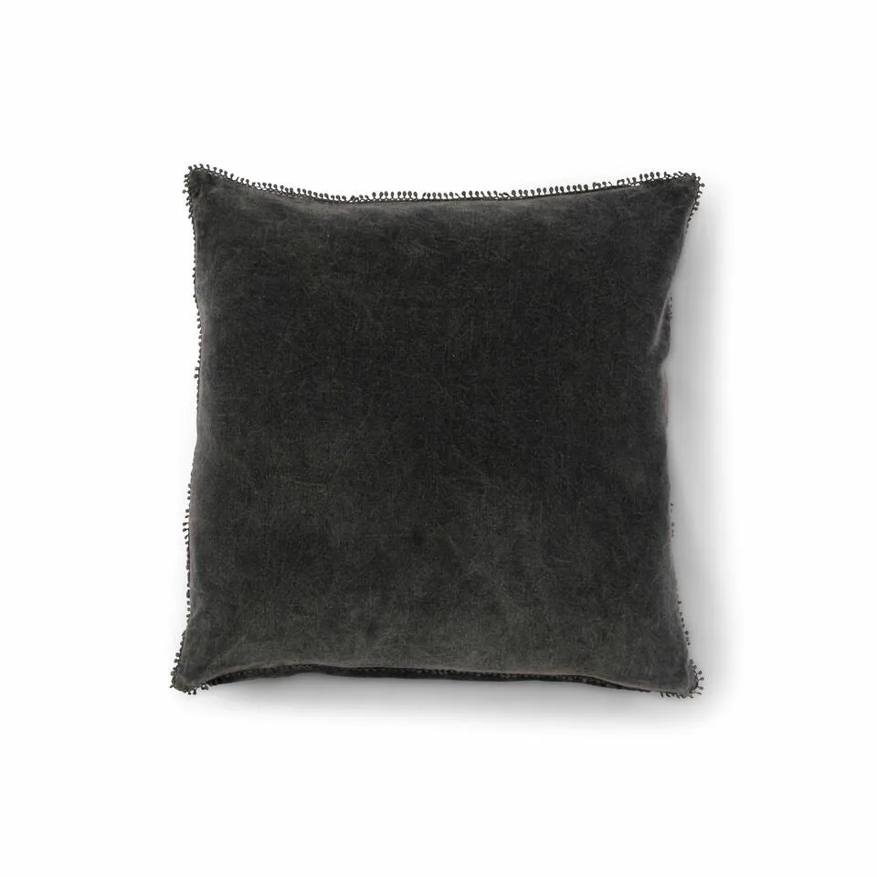 Velvet Pillow with Pom Pom Trim (4 Colors)