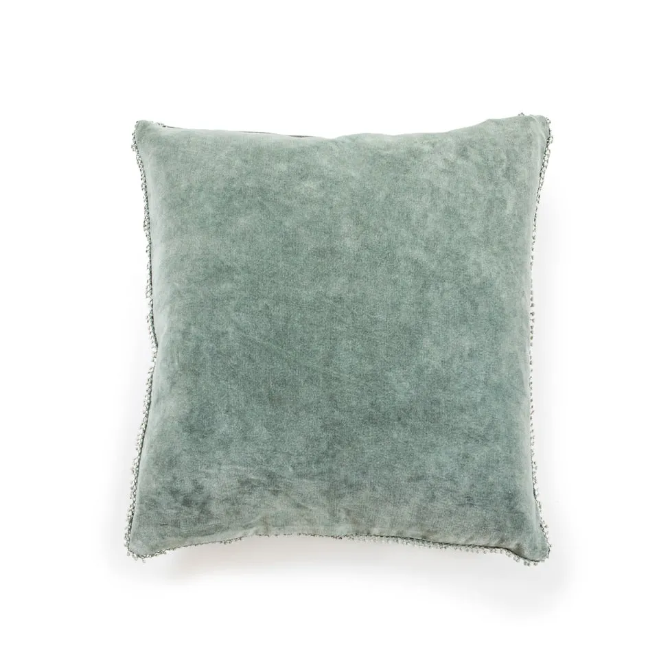 Velvet Pillow with Pom Pom Trim (4 Colors)