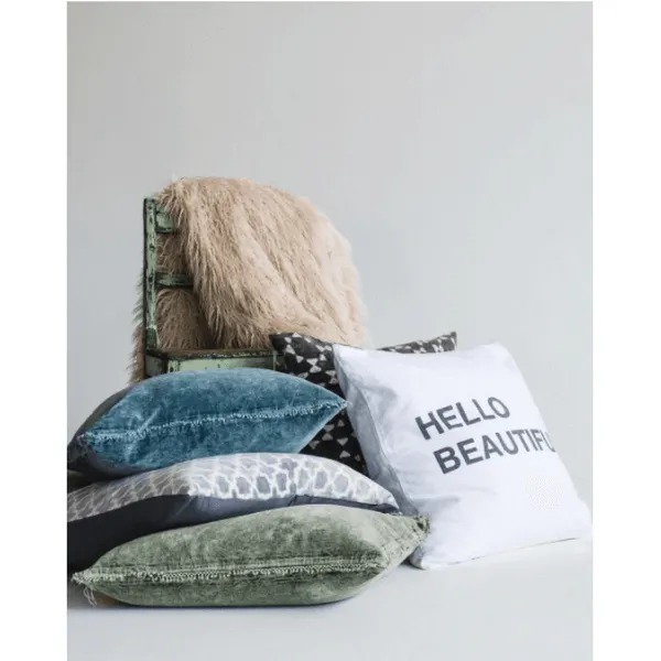 Velvet Pillow with Pom Pom Trim (4 Colors)